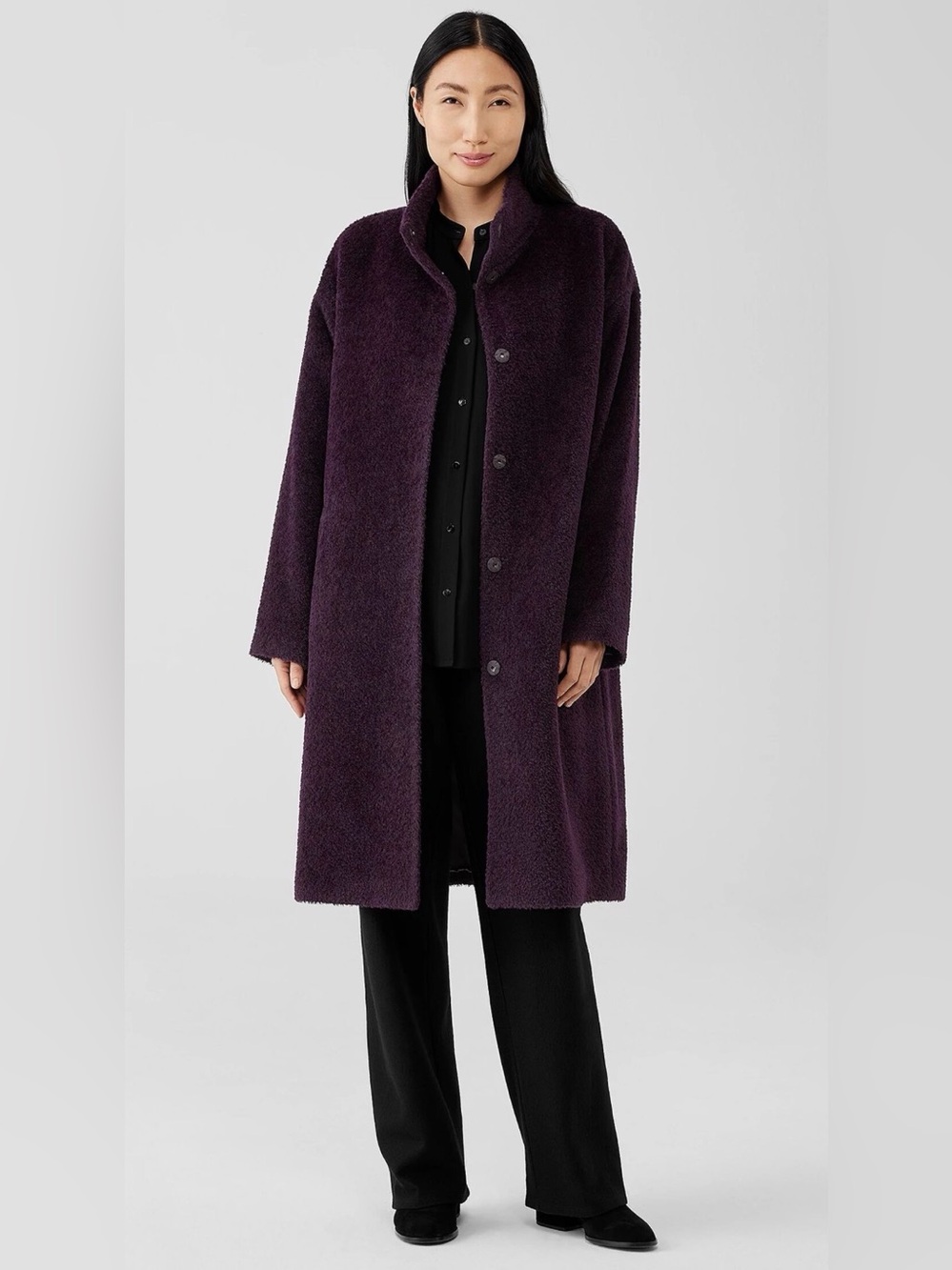 Eileen Fisher Sheared Suri Alpaca Stand Collar Coat, MSRP $698!
